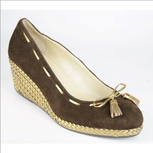 Ralph Lauren Cambree Suede Metallic Taupe Wedges